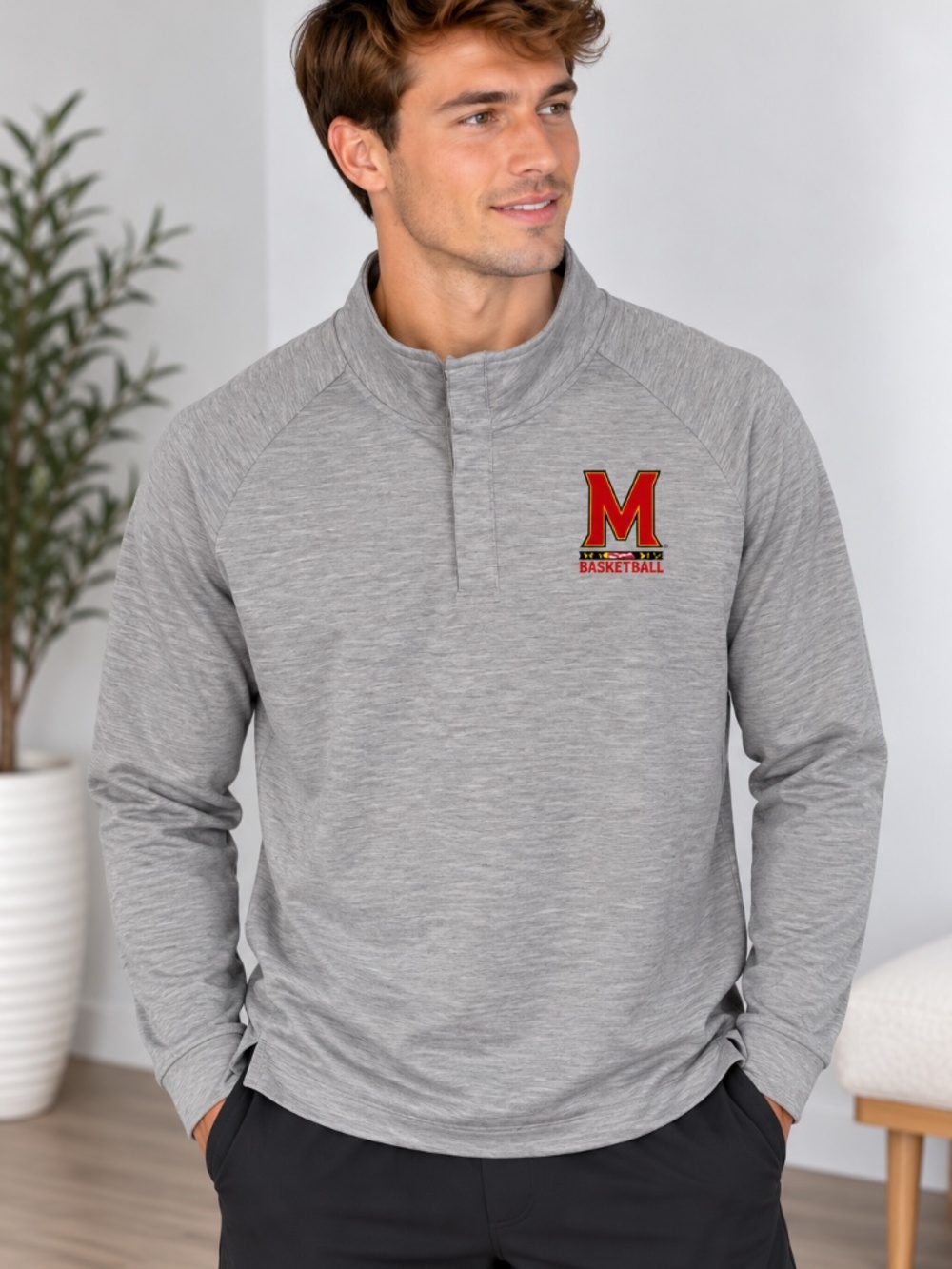 NWT University of Maryland Basketball Gray Quarter-Snap Fleece Pullover size XXL